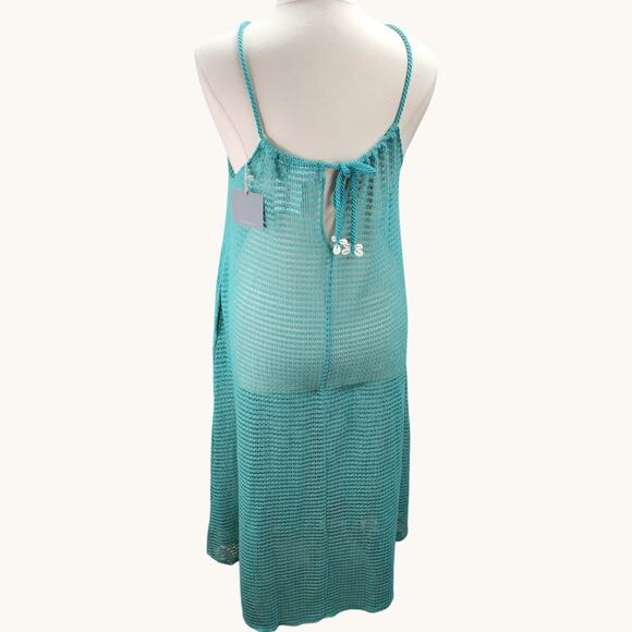 NWT Haute Hippie Women’s L Aqua Crochet Halter Maxi Dress Boho Swimsuit Cover Up - Picture 3 of 10